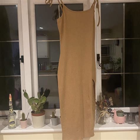 Nude Bodycon Ribbed Cami Dress With Adjustable Tie Depop