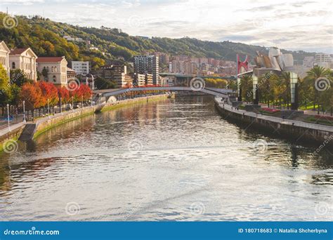 Bilbao Scenic Cityscape Bridge Over River Nervion In Bilbao Bilbao