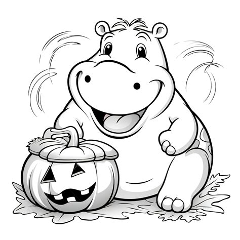 Desenho De Livro Para Colorir Com Um Hipopótamo Fofo Na Abóbora Halloween Png Desenho De