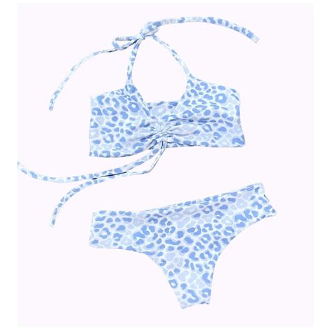 Blue Leopard Bikini Set With Drawstring Top And Depop