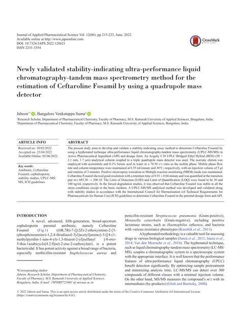 Pdf Newly Validated Stability Indicating Ultra Performance Liquid