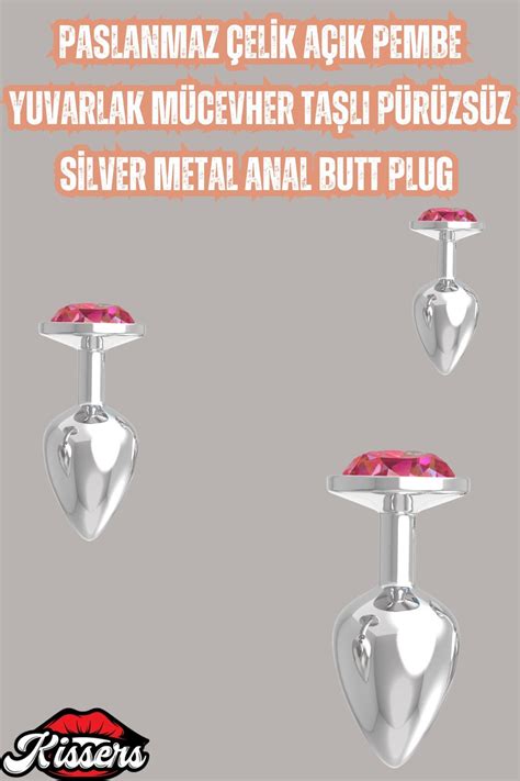 Kissers Paslanmaz Çelik Açık Pembe Yuvarlak Mücevher Taşlı Pürüzsüz Silver Metal Anal Butt Plug