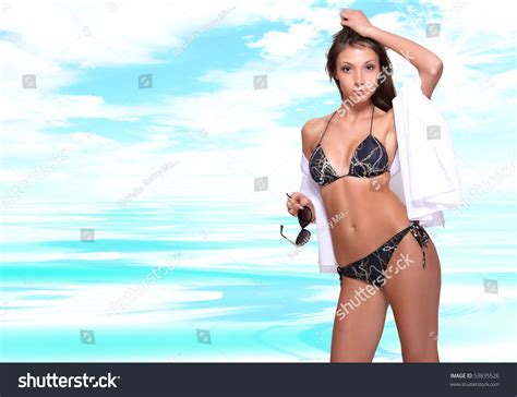 Sexy Bikini Model Over Sea Background Stock Photo 53835526 Shutterstock