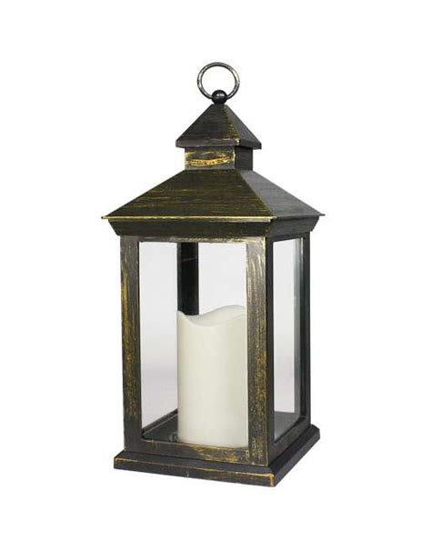 Tall Vintage Decorative Lantern With Led Pillar Candle Distressed