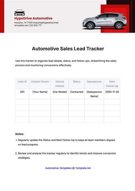Free Automotive Sales Lead Tracker Template to Edit Online