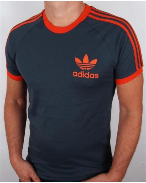 Adidas Originals Retro 3 Stripes T Shirt Navy Orange California