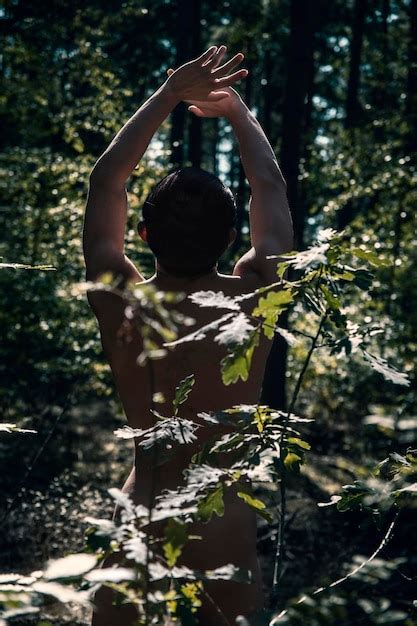 Premium Photo Rear View Of Naked Man In Forest