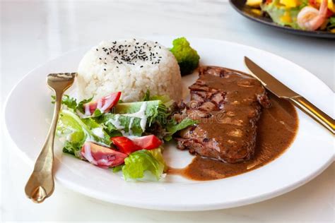 Steak Rice Stock Image Image Of Tomato Steak Black 164797061