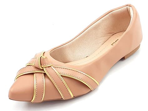 Sapatilha Feminina Cs Nude Tiras Douradas Bico Fino CECI Calçados Atacado de Calçados