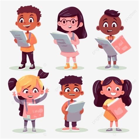 Grades Clipart Cute Little Kids Reading And Holding Newspapers Cartoon