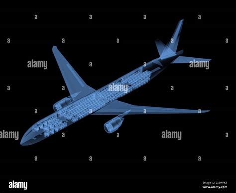 3d Rendering X Ray Airplane Full Length With Empty Seats Isolated On
