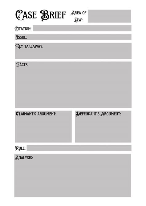 Case Brief Law School Student Notes Template Etsy Norway Law School