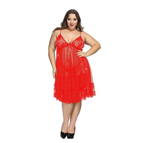 Femmes Lingerie Fleur Dentelle Lingerie Babydoll V Cou Nuit Bowknot Chemise L Rouge