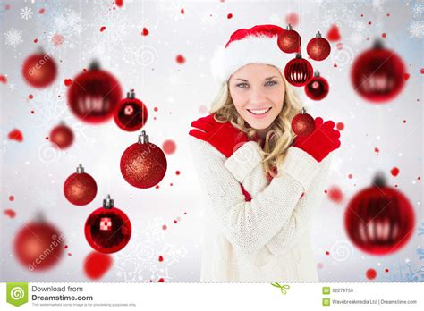 Composite Image Of Happy Festive Blonde Stock Image Image Of