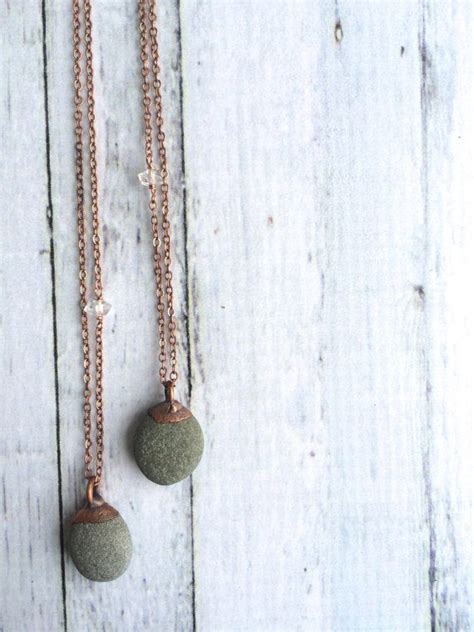 Beach Pebble Necklace Raw Stone Necklace Beach Stone Necklace Pebble