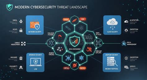 modern cybersecurity threat landscape infographic stock illustration