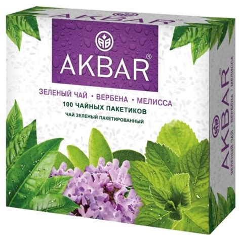Характеристики Чай в пакетиках зеленый AKBAR Вербена * Мелисса, 100 шт ...