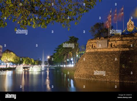 Katam Corner On The City Walls By Night Chiang Mai Thailand Stock