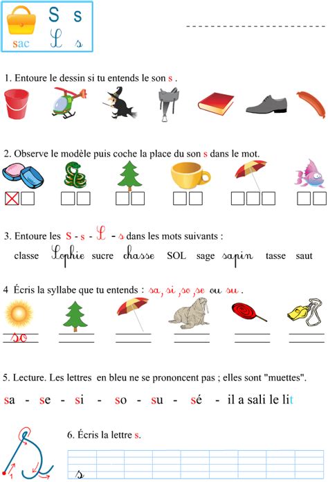 Fiche d exercices à imprimer le son s Apprendre à lire