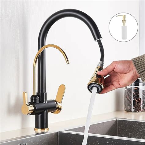 Discount Kitchen Sink Mixer Faucet Pull Out Pull Down Deck Mounted Hot Cold Water Hose Filter