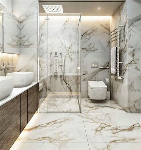 White Marble With Brown Veining Bathroom Interior Bathroom Design