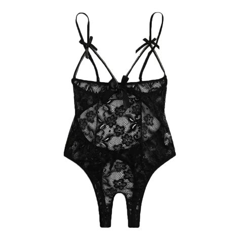Sexy lingerie feminina laço oco aberto virilha teddy bodysuit sem costas sexy roupa interior