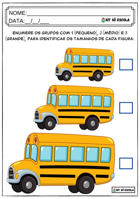 Atividade Noções de Grandezas Pequeno Médio e Grande Educação infantil