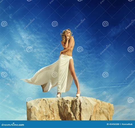 Half Naked Blonde Posing On The Top Of The Mountain Stock Photo Image Of Desert Girl