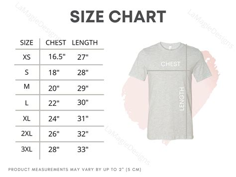 Bella Canvas 3001 Size Chart Unisex Jersey Short Sleeve Etsy