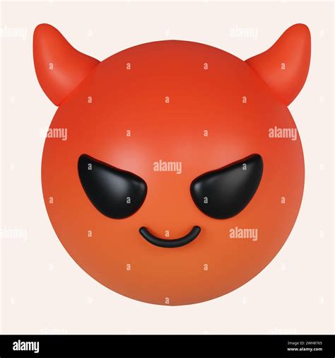 3d Emoticon Smiling With Horns Devil Emoji Red Face Devil Emoji Icon Isolated On Gray