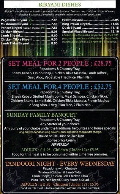 Menu At Lime Tree Restaurant Manchester 213 Bury Old Rd