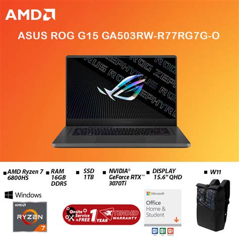 ASUS ROG ZEPHYRUS G15 GA503RW R77RG7G O 15 6 INCH R7 6800HS RAM 16GB