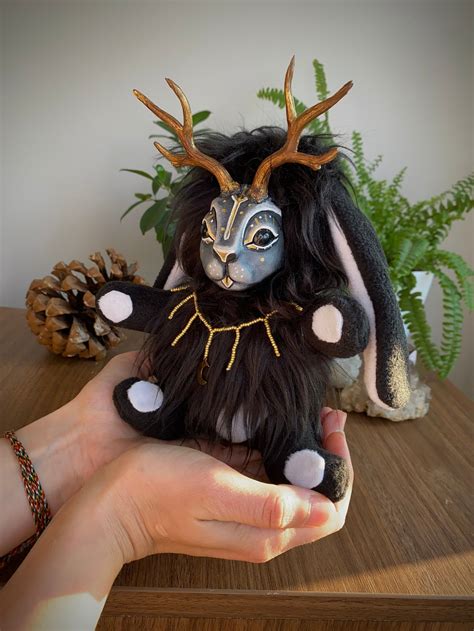 Plush Black Rabbit Spirit Doll Forest Spirit Doll Stuffed Etsy
