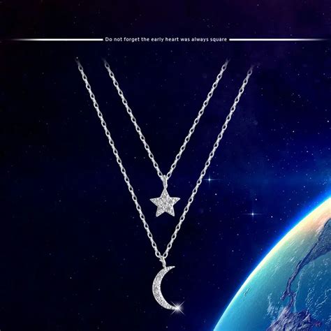 925 Sterling Silver Moon Stars Multilayer Chains Necklaces And Pendants For Women Romantic Style