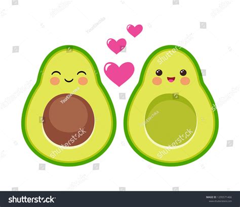 Cute Avocado Couple Cartoon Valentines Day Stock Vector Royalty Free