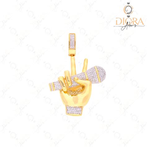 10kt Gold Diamond Microphone Pendant Music Karaoke Necklace 060cts Egl