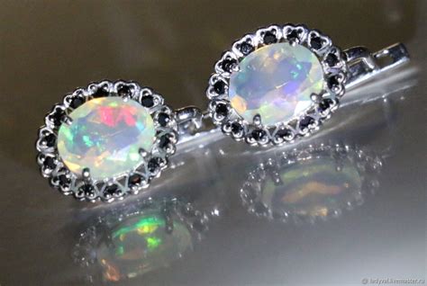 Серьги классические: опал огненный Арлекин натуральный Австралия ...