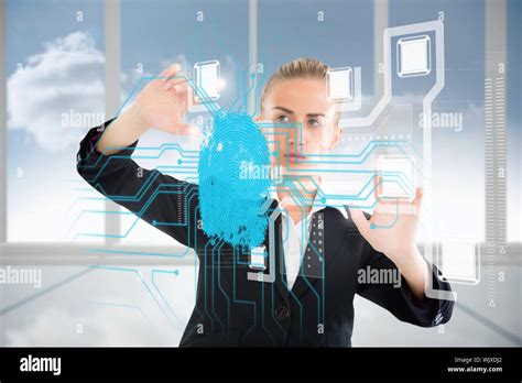 Digital Composite Of Blonde Businesswoman Touching Interface With