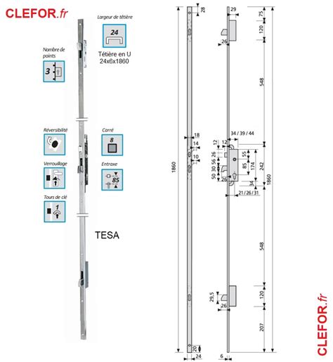 Serrure Tesa Points P Nes Basculants T Ti Re En U Largeur