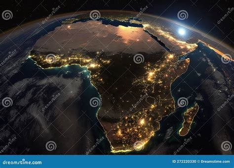 Viewing Africa From Space At Night Generative AI Stock Illustration