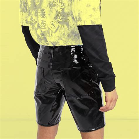 Men Pvc Vinyl Shorts Club Wear Shorts Casual Short Slim Shorts In Black