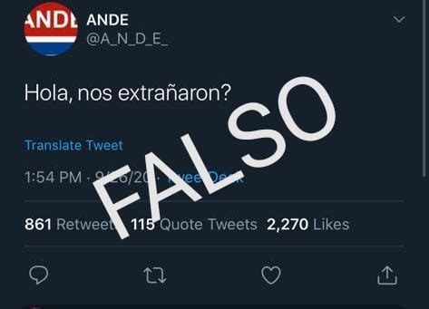 Ande P Gina Oficial On Twitter Ande Aclara Que La Cuenta Es Falsa Y