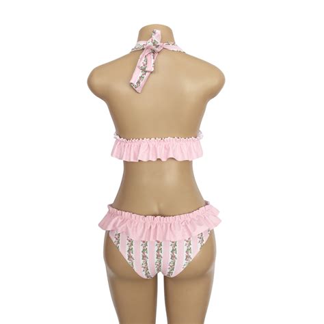 New Design Print Halter Deep V Backless Xxx China Girl Bikini Swimwear