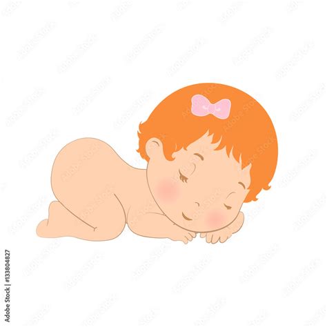 Sleep Baby Logo Icon Sweet Girl Sleeping Naked Newborn On A White Background Vector
