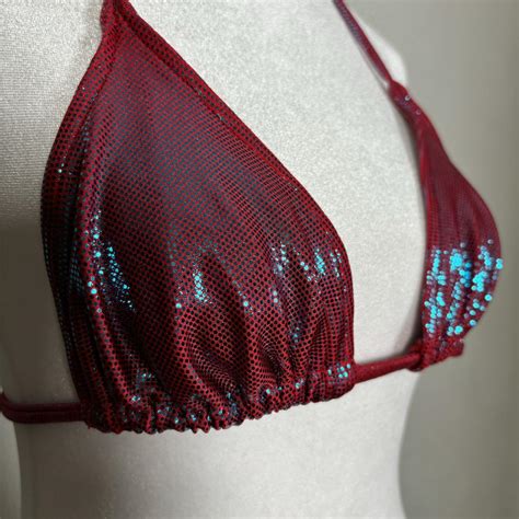 Red And Blue Shiny Bikini Top Size M Will Fit Depop