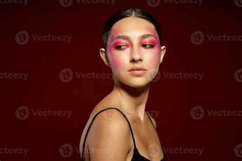 Sexy Brunette Woman Posing Bright Makeup Fashion Charm Isolated Background Unaltered 25710276