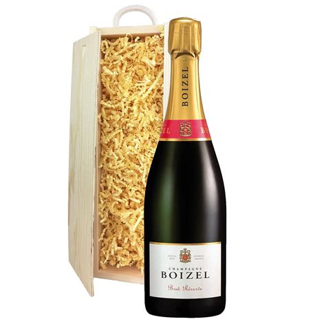 Wooden Sliding Lid Gift Box With Boizel Brut Reserve Nv Champagne Cl