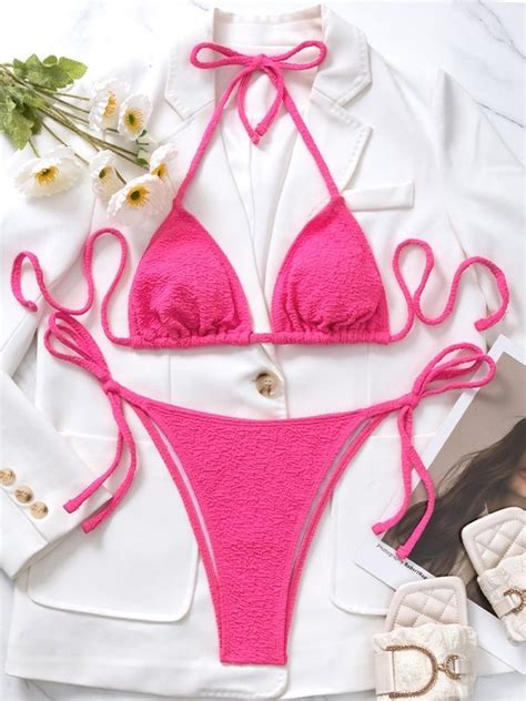 Emmiol Free Shipping 2025 Crinkled String Bikini Set Beetroot Purple S