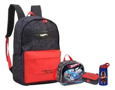 Kit Completo Mochila Escolar Juvenil Hot Wheels Costas Tam G
