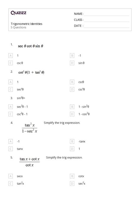 Printable Trigonometric Identities Worksheets Quizizz